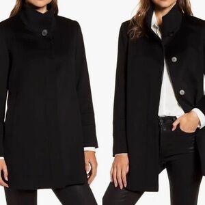 Fleurette black stand collar Italian wool car coat Sz 10P Luxury Minimalist